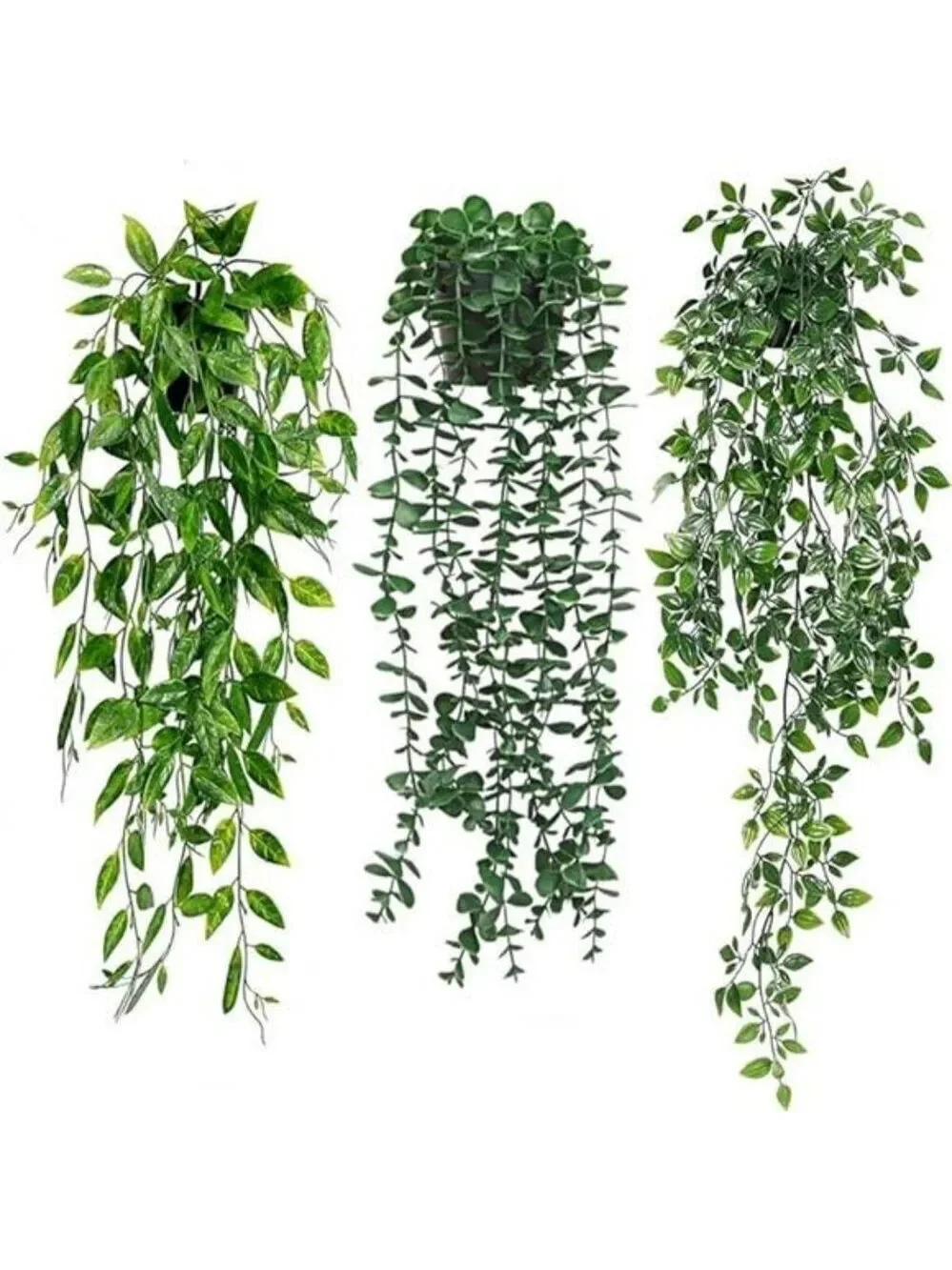 Set of 3 artificial hanging plants faux eucalyptus greenery indoor home decor